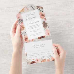 Invitation Tout En Un Aquarelle d'automne Boho Floral Mariage