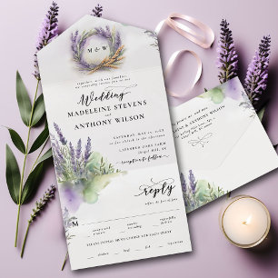 Invitation Tout En Un Aquarelle de lavande rustique Mariage romantique m