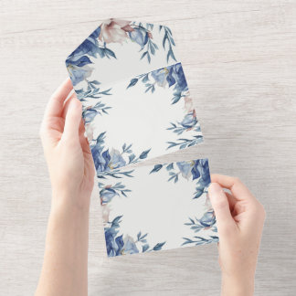 Invitation Tout En Un Aquarelle douce Floral bleu