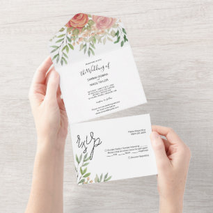 Invitation Tout En Un Aquarelle douce Rose orange