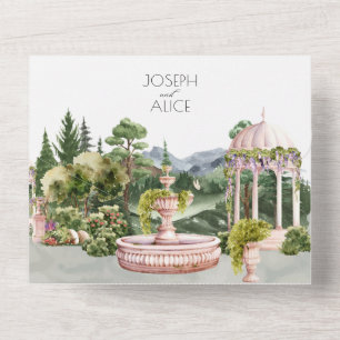 Invitation Tout En Un Aquarelle esthétique jardin vert élégant mariage