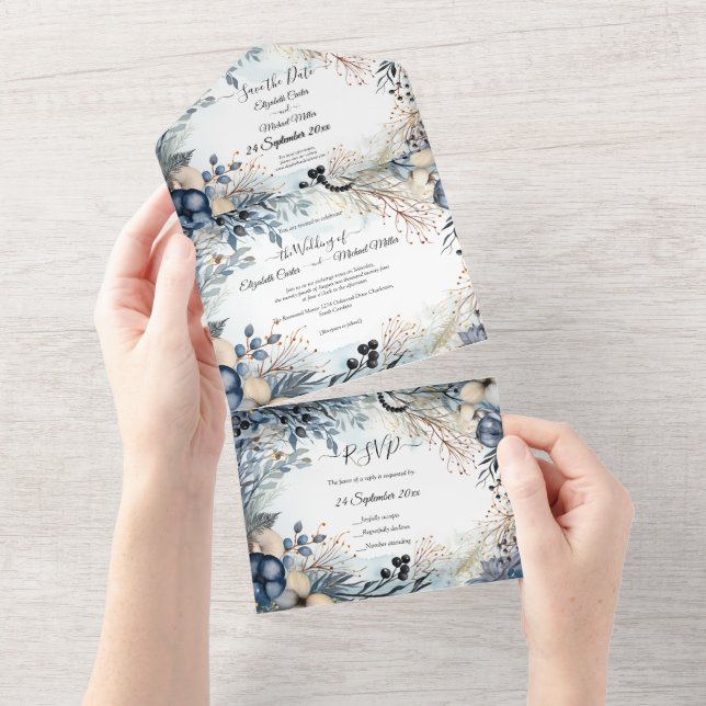 Invitation Tout En Un Aquarelle Ethérée Delicate Foliage Serène (Déchirure)