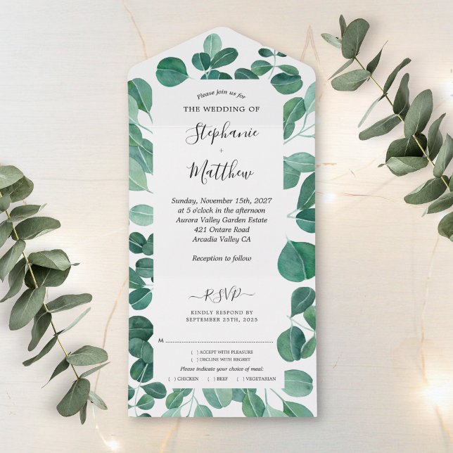 Invitation Tout En Un Aquarelle Eucalyptus Feuille Mariage botanique (Créateur téléchargé)