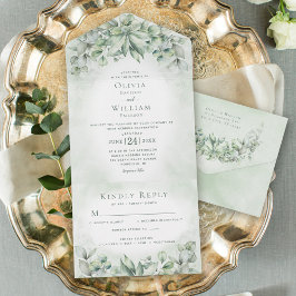 Invitation Tout En Un Aquarelle Eucalyptus Vert Sage Vert Mariage