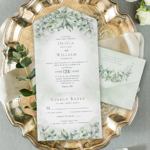 Invitation Tout En Un Aquarelle Eucalyptus Vert Sage Vert Mariage