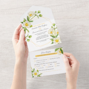 Invitation Tout En Un Aquarelle fleur de rose de roche blanche repas RSV