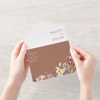 Invitation Tout En Un Aquarelle Fleur sauvage Photo Sceau Et Envoyer