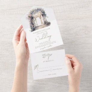 Invitation Tout En Un Aquarelle Floral Arch Wedding Rsvp
