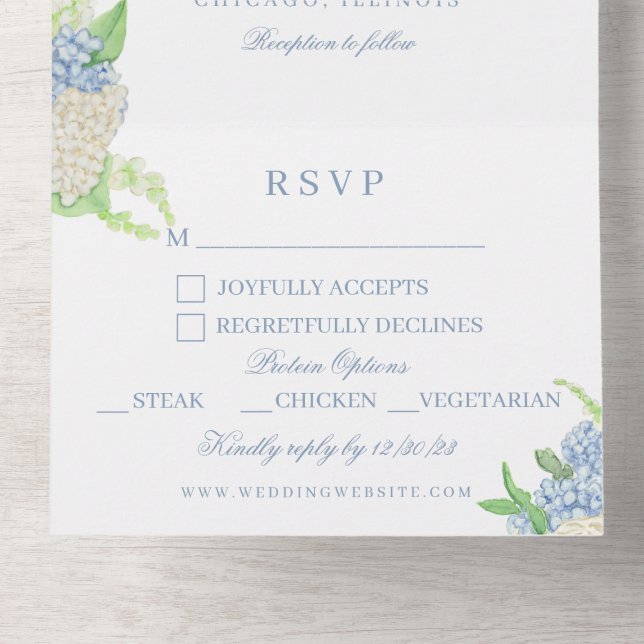 Invitation Tout En Un Aquarelle Floral Jardin Mariage Crest (Intérieur en bas)