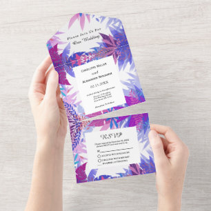 Invitation Tout En Un Aquarelle Florale Mariage bleu rose moderne