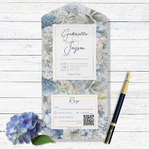Invitation Tout En Un Aquarelle Florale Rustique Code QR