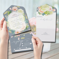 Aquarelle Florale sur Mariage bleu Dusty