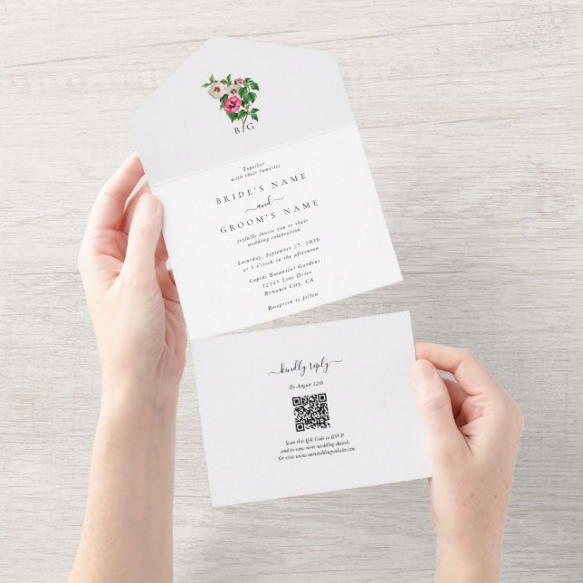 Invitation Tout En Un Aquarelle Hibiscus Tropical Mariage d'été (Déchirure)