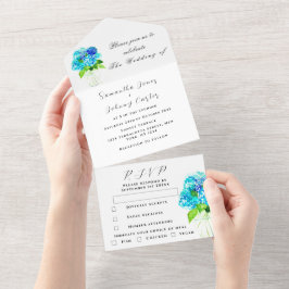 Invitation Tout En Un Aquarelle Hydrangea Blue Floral Mariage