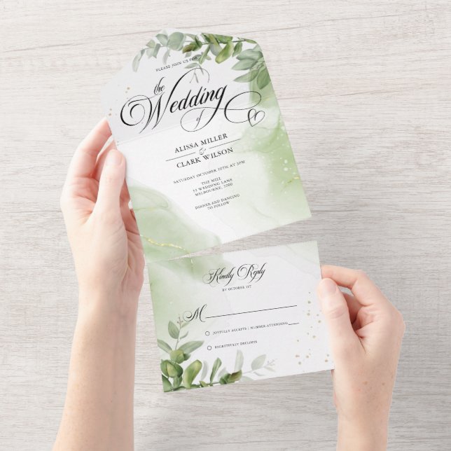 Invitation Tout En Un Aquarelle Mariage de feuillage (Déchirure)