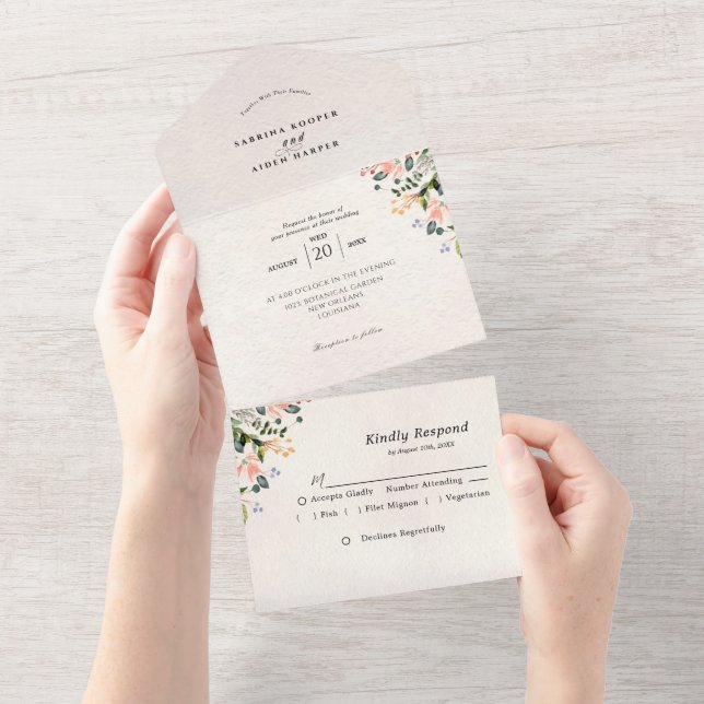 Invitation Tout En Un Aquarelle Mariage Fleur Sauvage sans joint (Déchirure)