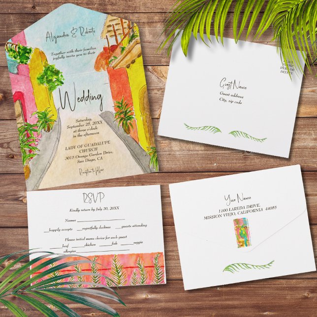 Invitation Tout En Un Aquarelle Oiseau exotique Jardin luxuriant Mariage (Créateur téléchargé)
