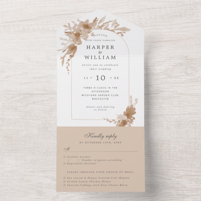 Invitation Tout En Un aquarelle pêche arche rsvp mariage attaché (À l'intérieur)