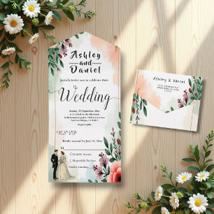 Invitation Tout En Un Aquarelle romantique Floral Bride Et Mariage de ch