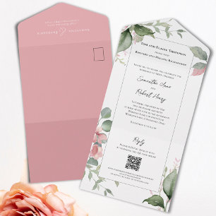 Invitation Tout En Un Aquarelle rose pâle Mariage Floral