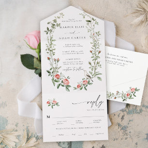 Invitation Tout En Un Aquarelle Rose Vines Oiseau Tout un mariage élégan