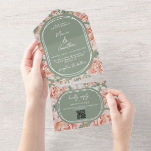Invitation Tout En Un Aquarelle rustique Mariage bleu vert Sage