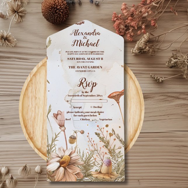 Invitation Tout En Un Aquarelle rustique Mariage bois (Créateur téléchargé)
