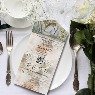 Invitation Tout En Un Aquarelle Style Blanc Hydrangea QR Code Photo