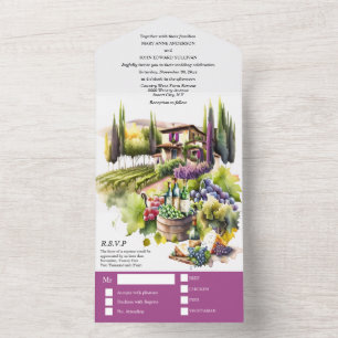 Invitation Tout En Un Aquarelle toscane mariage violet italien vin itali