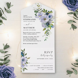 Invitation Tout En Un Aquarelle violette moderne Dusty Mariage Floral
