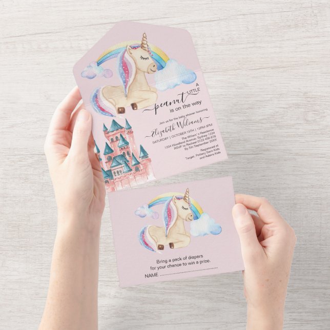 Invitation Tout En Un Aquarelle Whimsical Castle Unicorn (Déchirure)