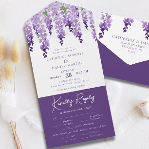 Invitation Tout En Un Aquarelle Wisteria Purple Lilac Mariage Floral