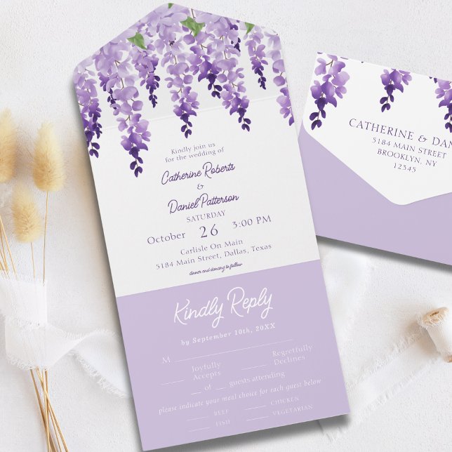 Invitation Tout En Un Aquarelle Wisteria Purple Lilac Mariage Floral (Créateur téléchargé)
