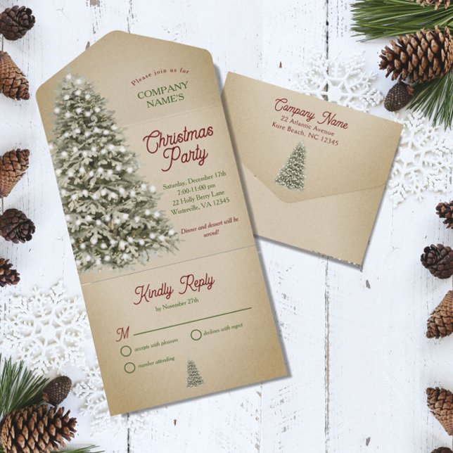 Invitation Tout En Un Arbre de Noël Société Fête Kraft Brown (Créateur téléchargé)