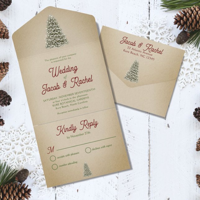 Invitation Tout En Un Arbre de Noël Vintage avec lumières Mariage Kraft (Créateur téléchargé)