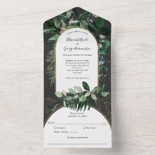 Invitation Tout En Un Arc Boho moderne et design avec aquarelle verte
