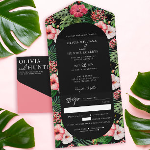 Invitation Tout En Un Arc de l'Hibiscus tropical Mariage noir