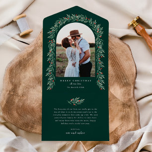 Invitation Tout En Un Arc de verdure élégant Photo Noël Vacances