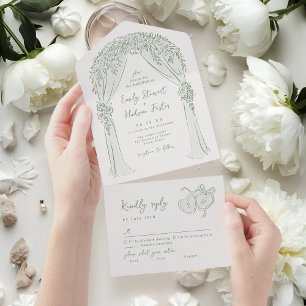 Invitation Tout En Un Arche florale dessinée à la main avec une touche d