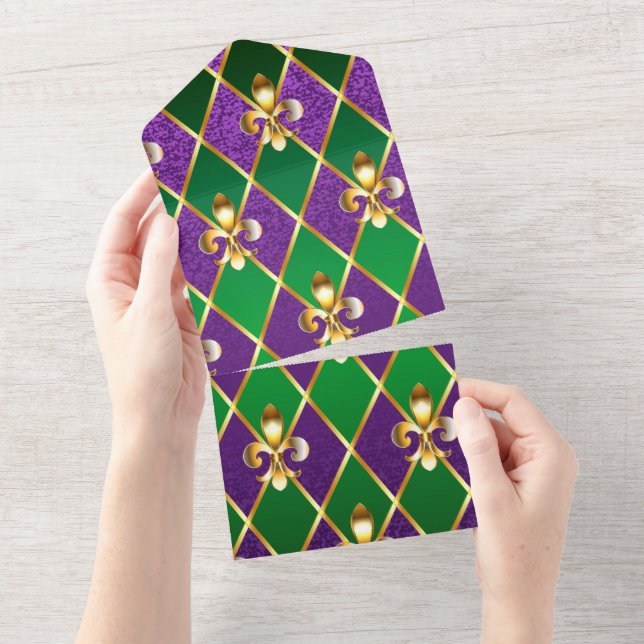 Invitation Tout En Un Arrière - plan de bijoux Mardi Gras (Déchirure)
