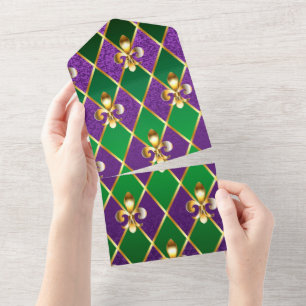 Invitation Tout En Un Arrière - plan de bijoux Mardi Gras