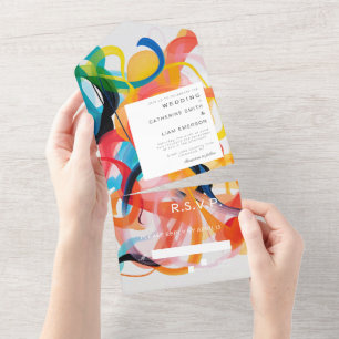 Invitation Tout En Un Art moderne coloré abstrait design Mariage