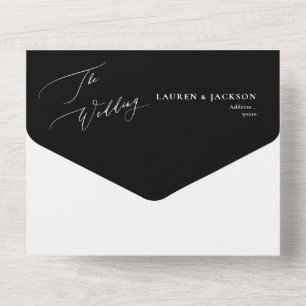 Invitation Tout En Un ArtsApp élégante calligraphie noir blanc Mariage
