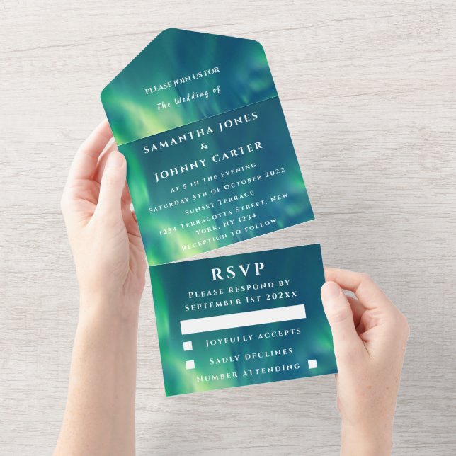 Invitation Tout En Un Aurora Starry Night Stars Sky Elégant Mariage (Déchirure)