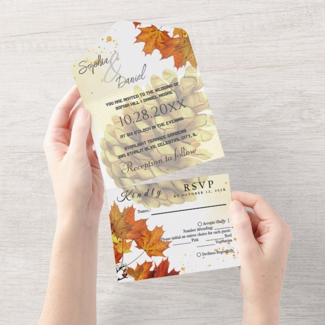Invitation Tout En Un Automne à l'aquarelle marron (Déchirure)