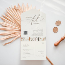 Invitation Tout En Un Automne Boho | Beige Décontracté QR Code sceau et 