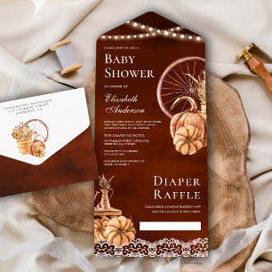 Invitation Tout En Un Automne Boho Citrouille Baby shower Terracotta