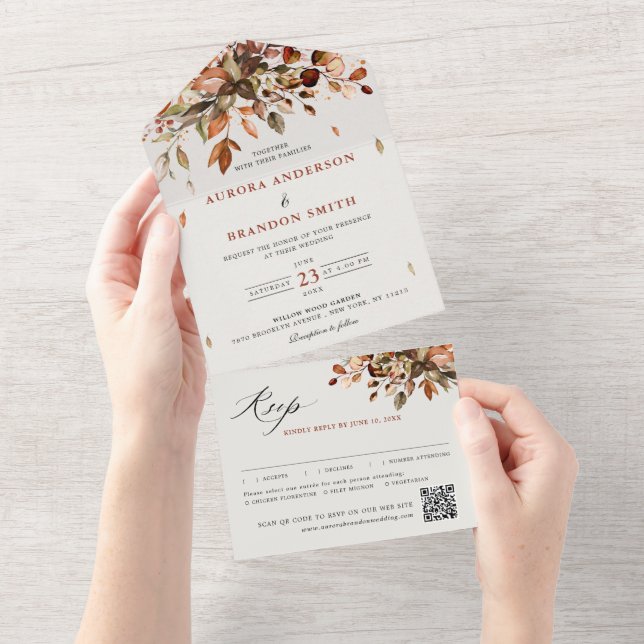 Invitation Tout En Un Automne Feuilles Russe Pays Boho Mariage (Déchirure)