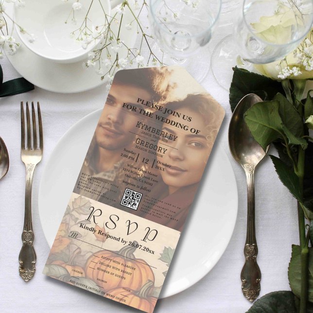 Invitation Tout En Un Automne Moisson Automne Aquarelle Style Photo QR C (Créateur téléchargé)