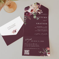 Automne Romance Bourgogne Floral Mariage QR Code
